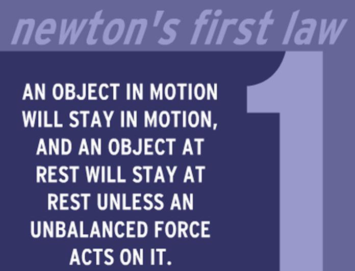 Newton s 1 st Law of Motion First Law - Law of Inertia BIG IDEAS and BENCHMARK MASTERY This law states: "An object will remain at rest unless acted on by an external and unbalanced force.