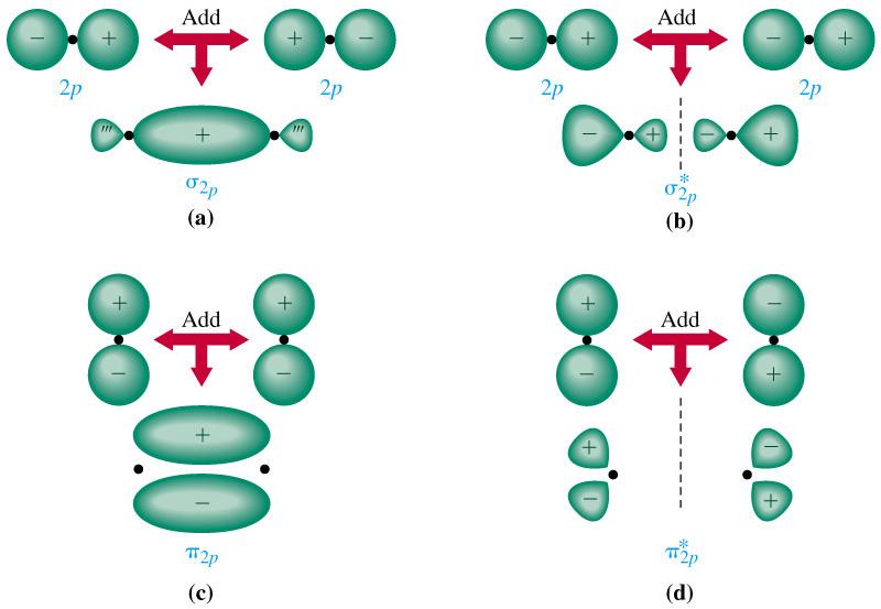 Molecular Orbitals of the Second Period Bonding symmetry (in phase)