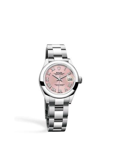Oyster Perpetual LADY-DATEJUST 28 Rolex Baselworld 2017 34 Case Diameter 28 mm Material 904L steel, polished finish Bezel Domed DIAL Colour Pink, sunray finish Hour markers Roman numerals in 18 ct