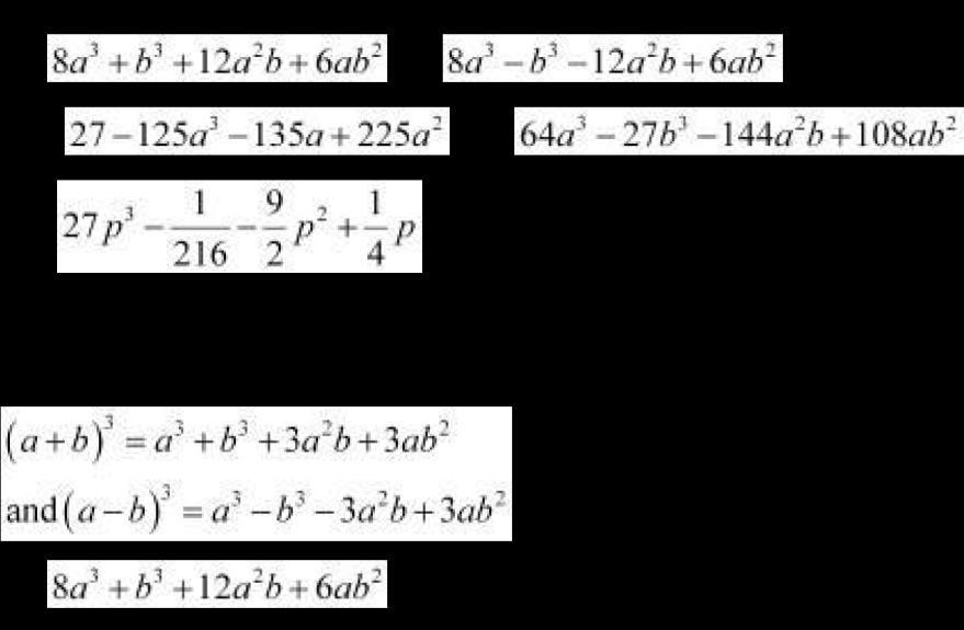 (ii) (102) 3 = (100 + 2) 3 = (100) 3 + (2) 3 + 3(100) (2) (100 + 2) = 1000000 + 8 + 600 (102) = 1000000 + 8 + 61200 = 1061208 (iii) (998) 3 =