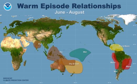 conditions are predicted to continue (~65-75% chance) at least through the Northern (Southern) Hemisphere winter (summer). Local Effects of El Niño.