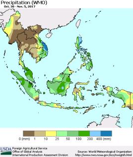 2] Rainfall Figure 2 shows actual rainfall and rainfall departures for the period 30/10/17-05/11/17 Generally moderate falls occurred over the southern Central and West Java and most of the southern