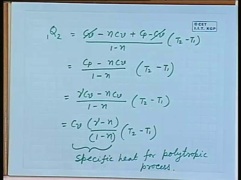 dq is equal to du plus dw; this, I will use. If I do that, I am getting dq is equal to or let us say 1Q 2 I am getting as U 2 minus U 1 plus 1 W 2. I have already got the expression for 1 W 2.