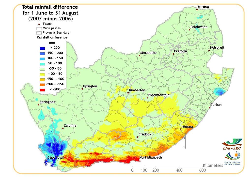 I S S U E 2 9 P A G E 5 Figures 5 & 6: Rain was mostly confined to the coastal areas and winter rainfall area of the country, especially the western part thereof.