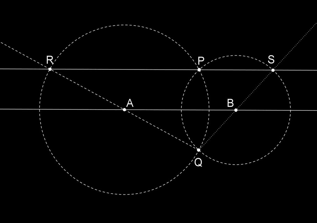 Figure 2: One of many possible constructions of the parallel. 10 Problem 2. Given is a line l through two points A and B and a point P not lying on the line.