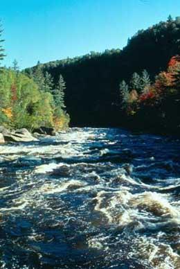 The upper Hudson River flows swiftly down from its mountain sources.