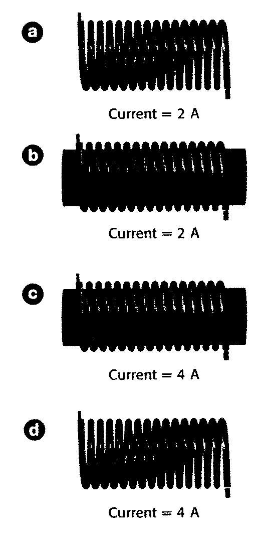 65. How do you increase the strength of an electromagnet? 66. Study the solenoids and electromagnets shown below.