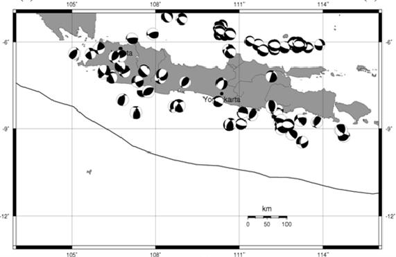 , 2006). Based on the epicentral deistribution, the Java trench can be generally regarded as passing through the coordinates around 105 E/ 8.63 S in the western Java and around 114.57 E/11.