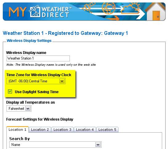 Time Setting on Wireless Display The Time Zone you select on www.weatherdirect.