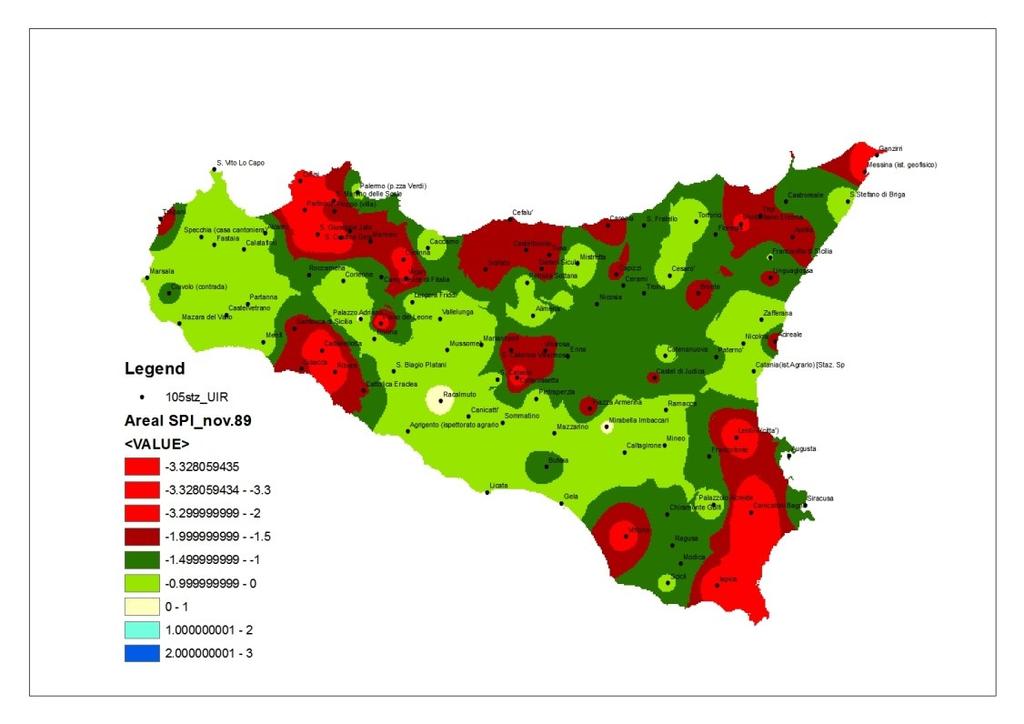 CASE STUDY: CHARACTERIZATION OF DROUGHT AREAL EXTENT IN SICILY In order to graphically check spatial patterns of drought the SFA curves were elaborated over the region of Sicily comparing maps of