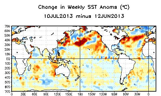 Weekly SST Departures ( o C) for the Last Four Weeks During