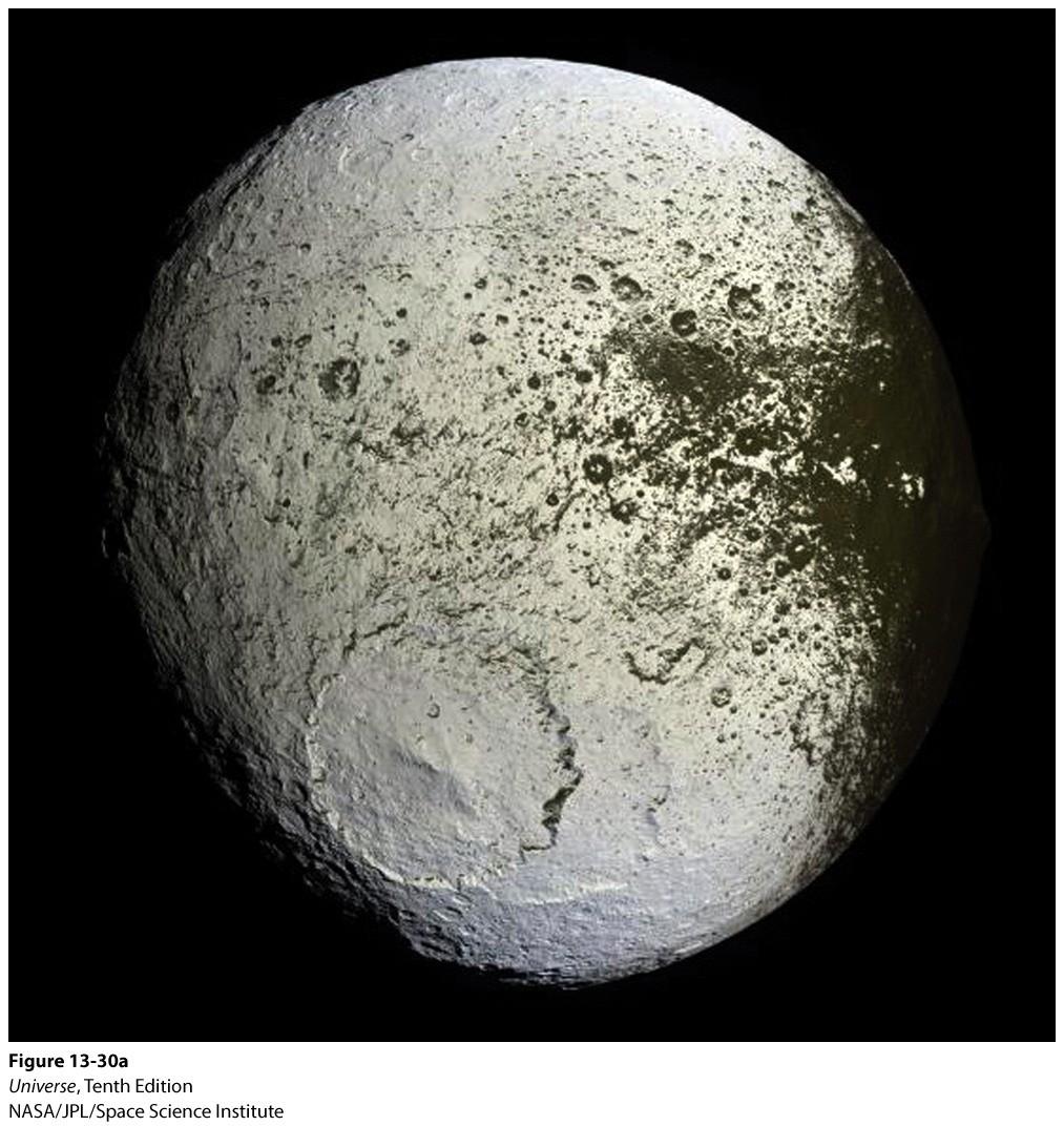 The leading side of Iapetus is bright like the other moderate sized moons but the trailing hemisphere is very