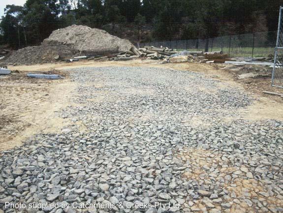Sediment trapping ability is directly related to the volume of open voids between the rocks, which is related to the uniformity of the rock size, and the length and depth of the rock pad.