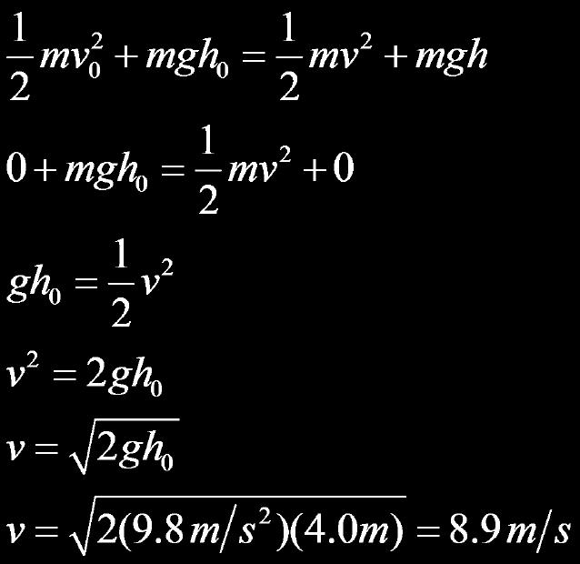 Energy Problem Solving h 0 =4.0m v o = 0 m = 5.0 kg d=6.