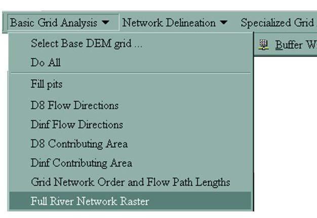 Select Basic Grid Analysis > Full River Network Raster.