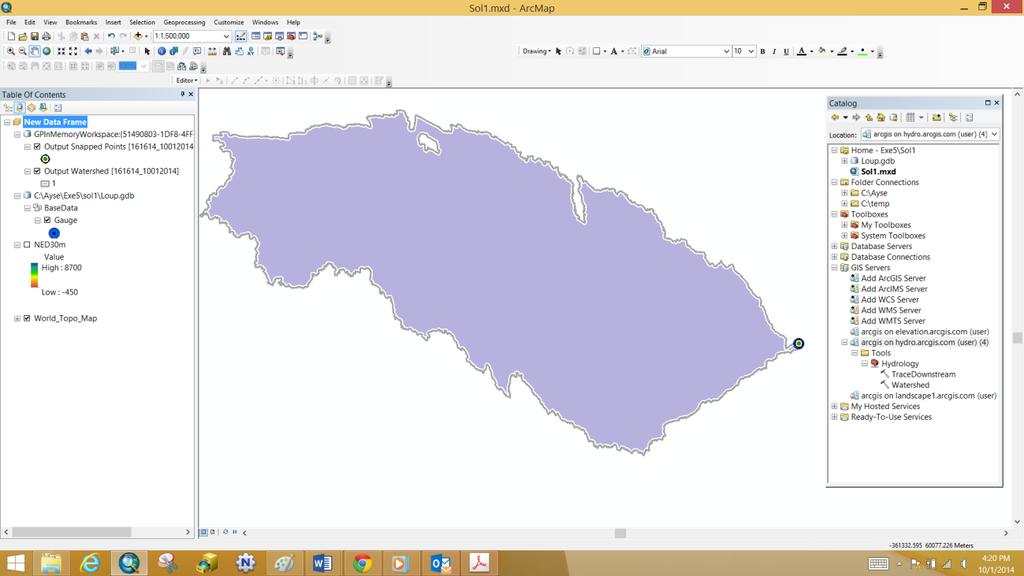 17 Right click on Output Watershed and select Data and Export Data to export this delineated watershed and name the output feature class as Basin in