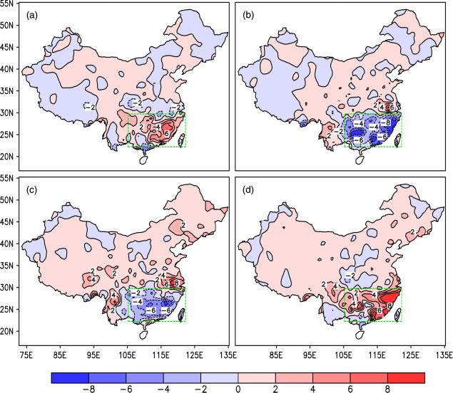 Impacts of Thermal Conditions over Tibetan Plateau 311 Figure 2. Contrasting changes of precipitation (mm/day) over China for LS and ES between WY and CY.