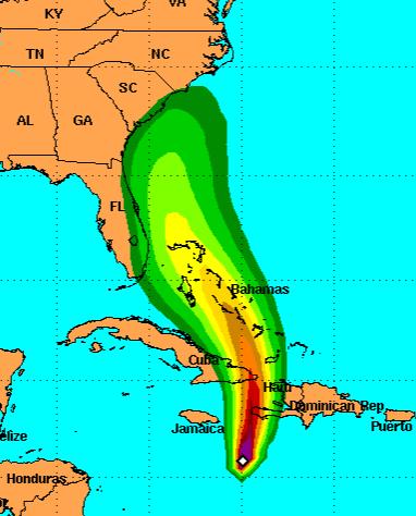 Hurricane Force Wind Speed Probabilities are now showing up along the coast.