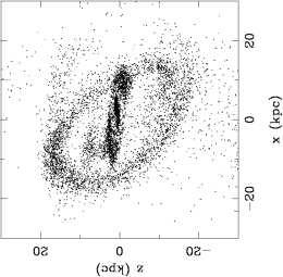 16 F. Bournaud & F. Combes: Formation of galaxies Fig.10. Run C26 : gas+stars (left) gas (right). The mass is 30% of the host mass, the ring is 42 degrees from polar, and the host is gas-rich.