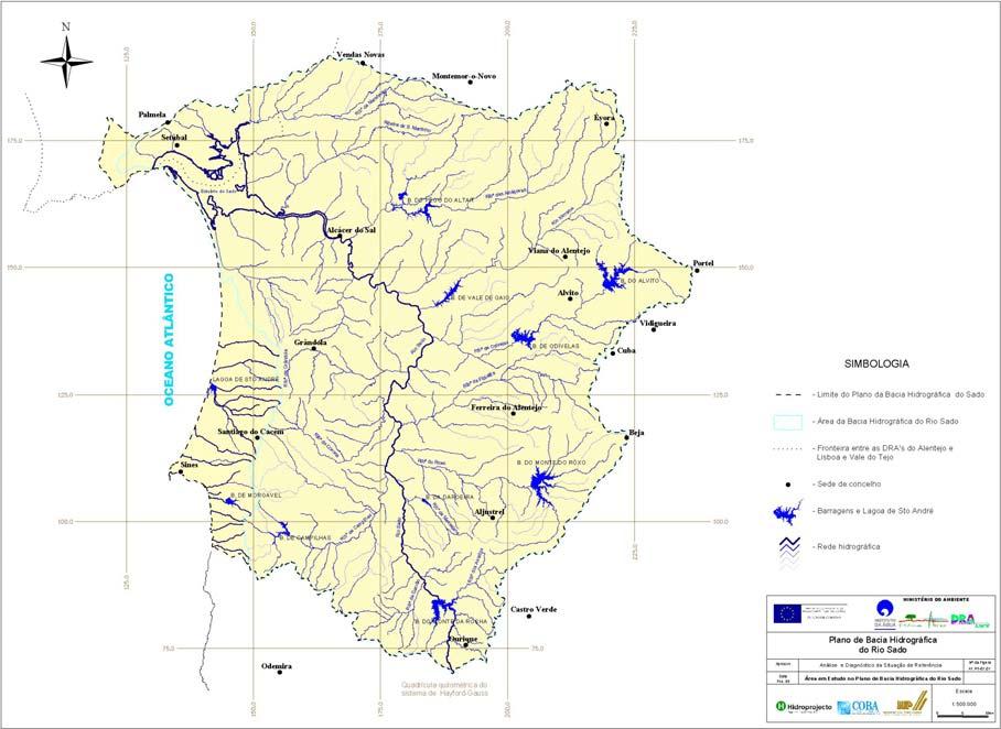 Figure. Sado River basin. Main dams. Data availability Most of the rainfall and flow data are in the public domain and available in the internet. Supporting data e.g. describing geology, soils, elevation, and land use, are also available, namely in the Sado River basin plan.