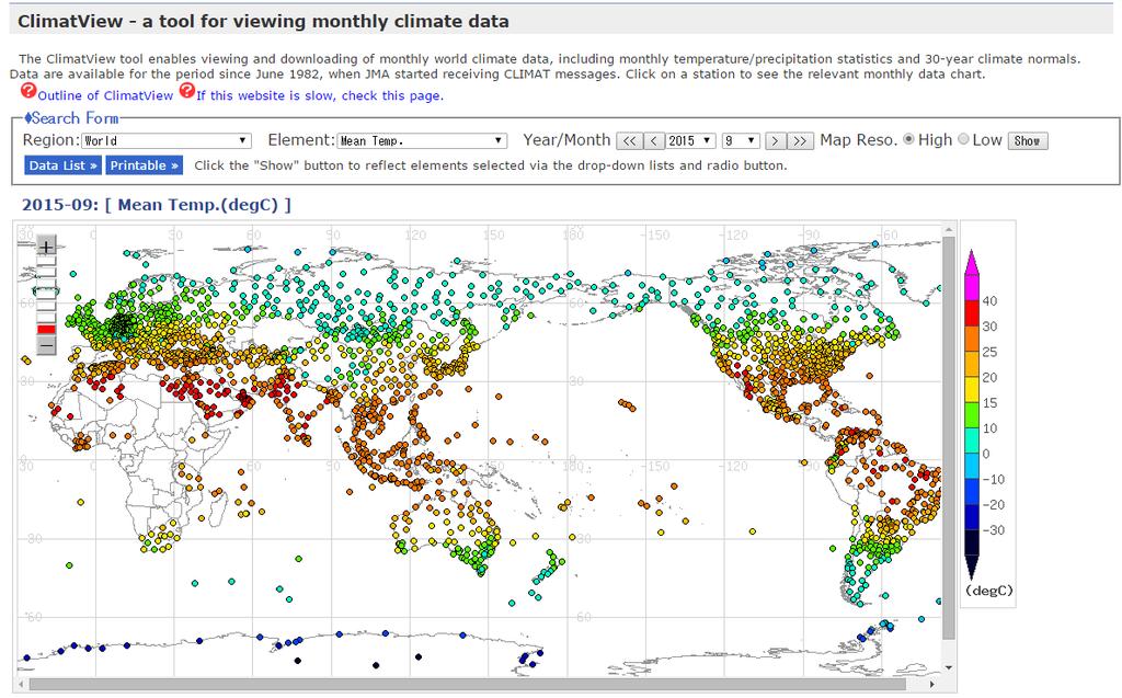 Climat View Powerful tool for displaying and downloading monthly world climate data.