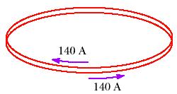 74 A rectangular loop of wire lies in the same plane as a straight wire, as shown in the figure. There is a current of 2.5 A in both wires.
