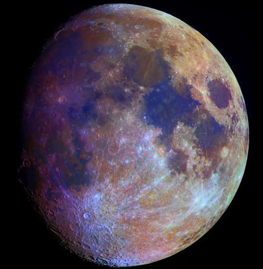 Color of the Moon Blue to orange shades indicate volcanic lava flows.