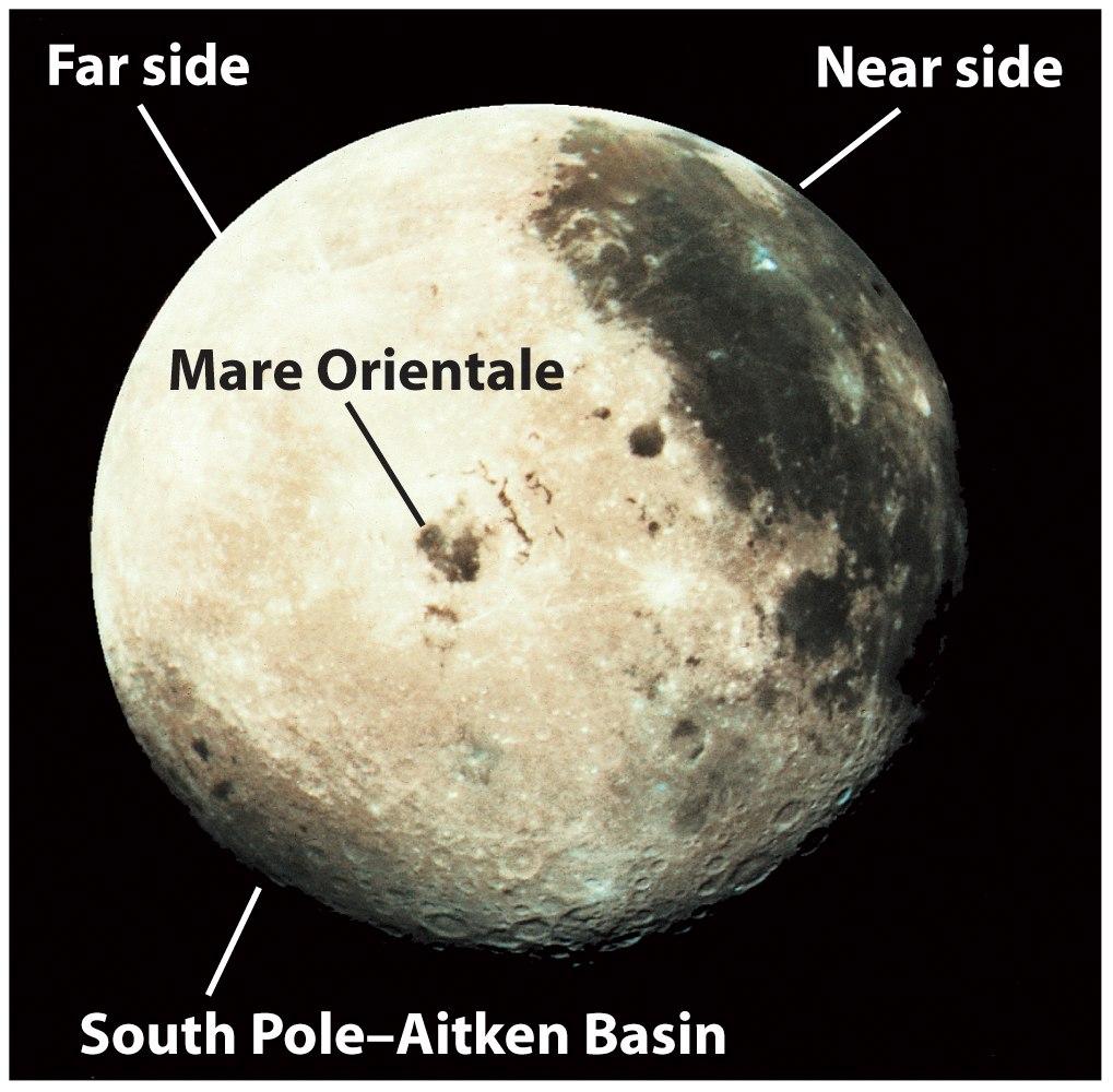 (b) Satellite view: Mare Tranquillitatis Maria are seen in the