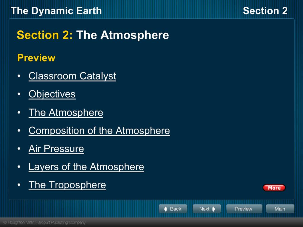 Section 2: The Atmosphere Preview Classroom Catalyst Objectives The Atmosphere