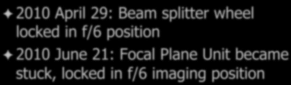 Relevant News 2010 April 29: Beam splitter wheel locked in f/6 position