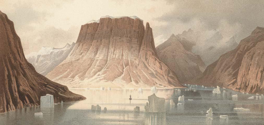 Fig. 84. The 1340 m high mountain Teufelsschloss on the coast of south-east Andrée Land that Karl Koldewey s 1869 70 expedition likened to a colossal ruined castle.
