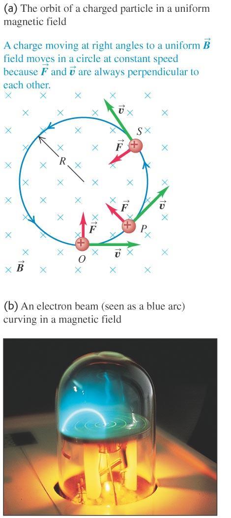 Motion of charged particles in a magnetic field If the velocity of the particle is perpendicular to the magnetic field, the particle moves in a circle of radius
