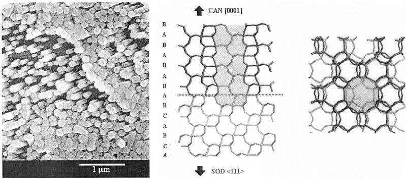 Fig. 15 Heteroepitaxial growth of CAN crystals on a single SOD crystal. (From Ref. 187.) to 1 is required, but few solids have dielectric constants lower than 2.