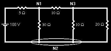 example 1: Use nodal analysis to find the voltage at each node of