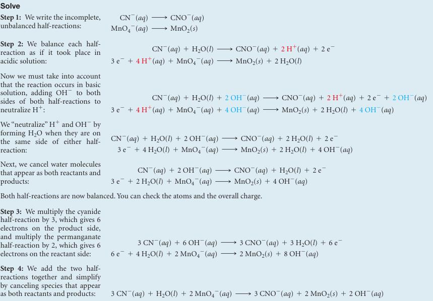 4. Complete and balance this equation by the method of half-reactions: Cr 2 O 7 2- (aq) + Cl - (aq) Cr 3+ (aq) + Cl 2 (g) (acidic solution) Answer: 14 H + (aq) + Cr 2 O 7 2- (aq) + 6 Cl - (aq) 2 Cr