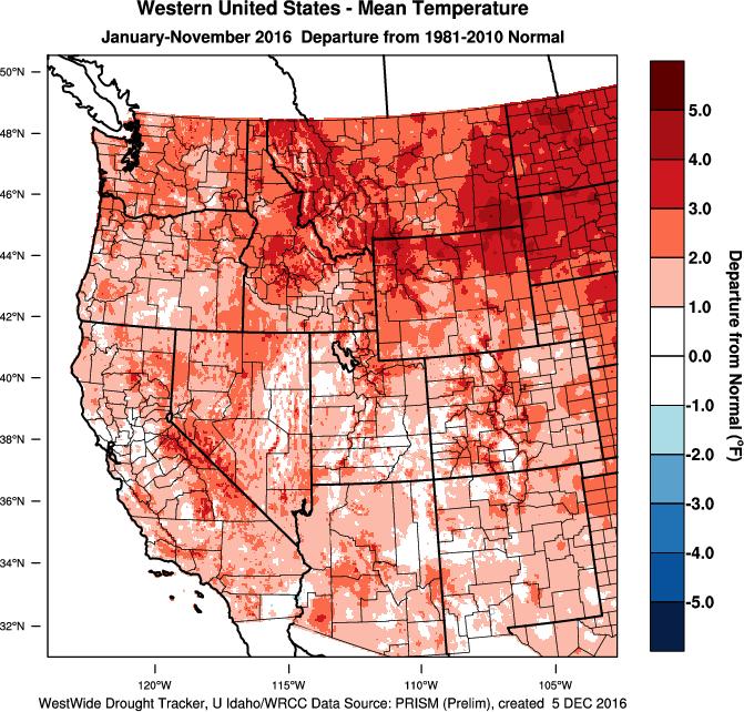 US precipitation is running 110-140% of normal from central California north into western Oregon then across into much of Washington and the northern Rockies (Figure 2).