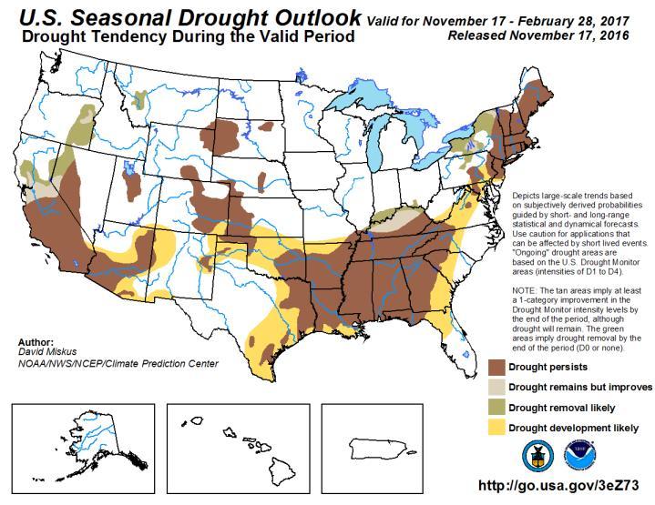 Drought Watch Not much change from October with the most recent Drought Monitor indicating continued moderate to exceptional drought in portions of central to southern California into Nevada and