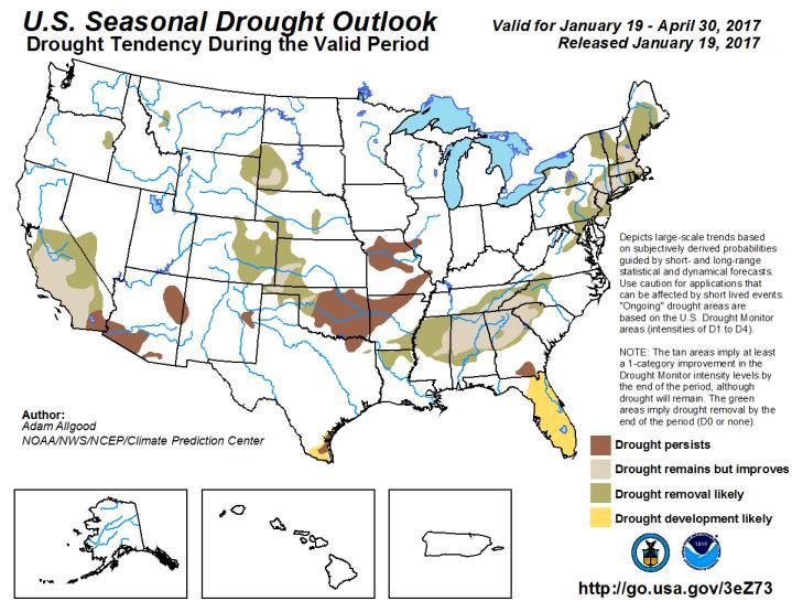 area (Figure 2). For the western US the big change is the lowering and even removal of drought conditions.