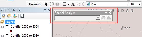 3. You should now have the Spatial Analyst Toolbar loaded. Set up Your Analysis Options in Environments 1. From the Geoprocessing dropdown menus select Environments. 2.