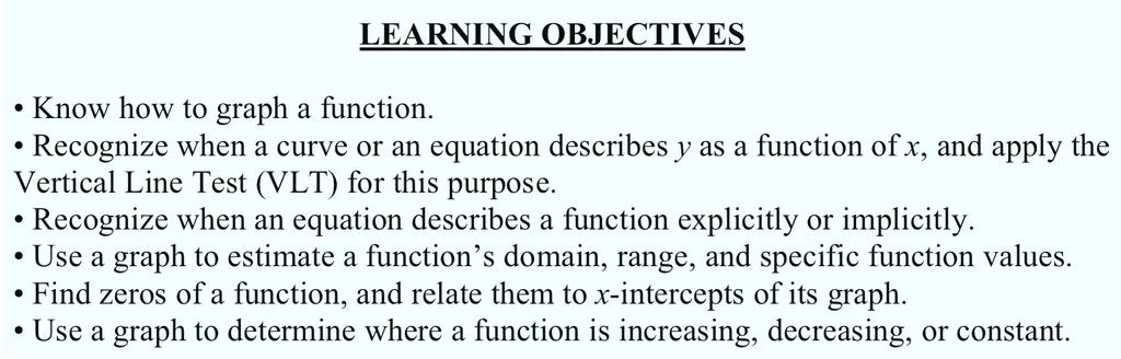 (Section 1.2: Graphs of Functions) 1.2.1 SECTION 1.2: GRAPHS OF FUNCTIONS LEARNING OBJECTIVES Know how to graph a function.