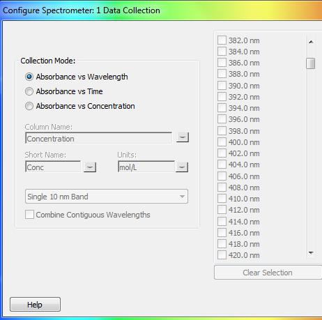 1. Click the Configure Spectrometer Data Collection button,. 2.