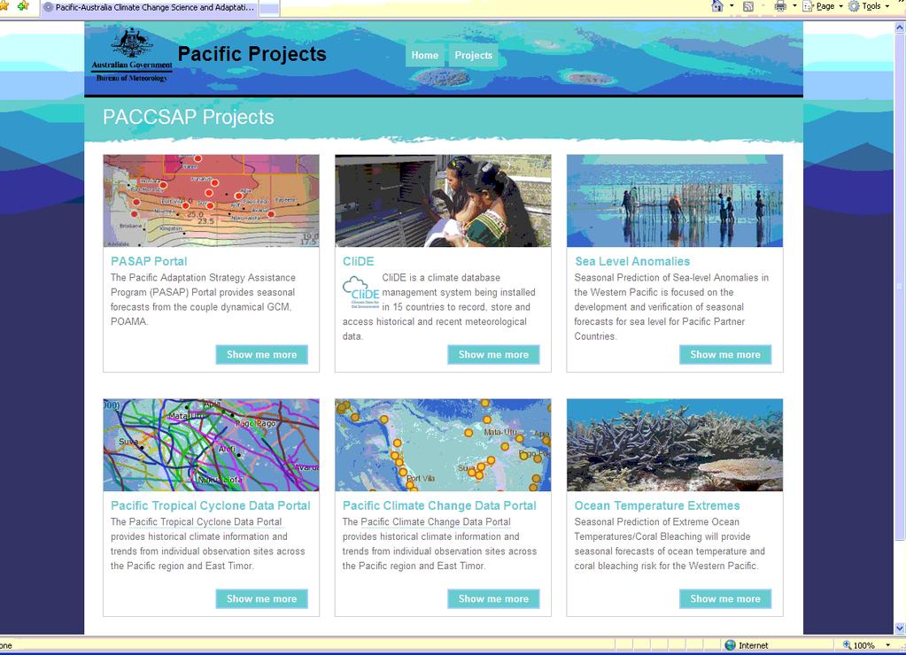Climate data, tropical cyclone data and seasonal prediction of climate extremes portals Climate Data Seasonal prediction Portals Tropical cyclones http://www.bom.gov.au/climate/pacific/projects.