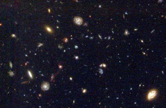 Galaxies in deep space viewed by the Hubble space