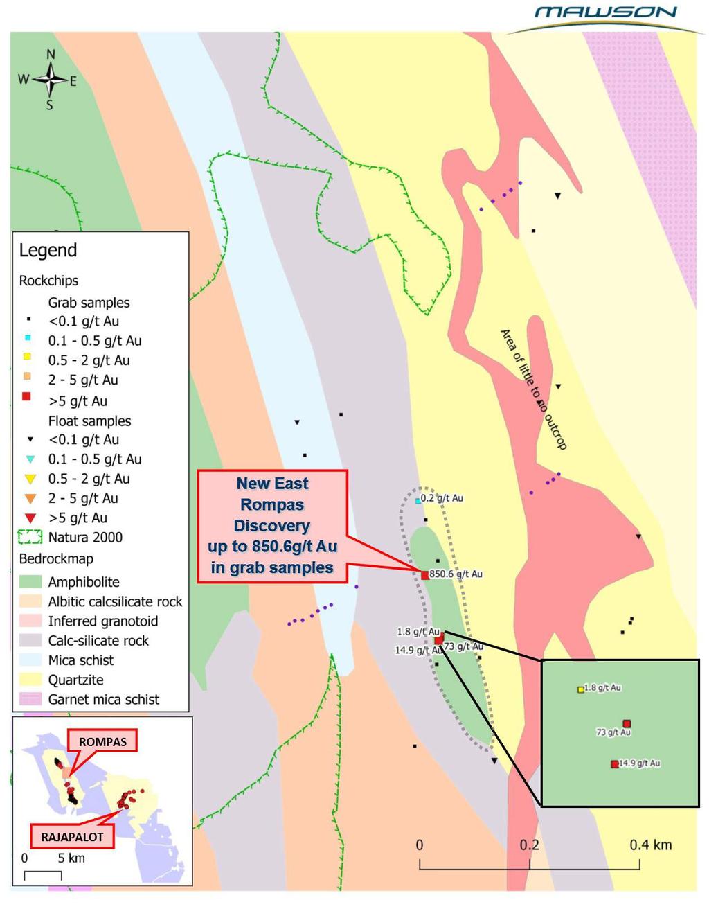 Figure 2: The East Rompas mineralization