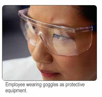 5008 Types of PPE: Eye Protection Goggles protect the eyes from hazardous chemical splashes. Face shields protect the entire face.