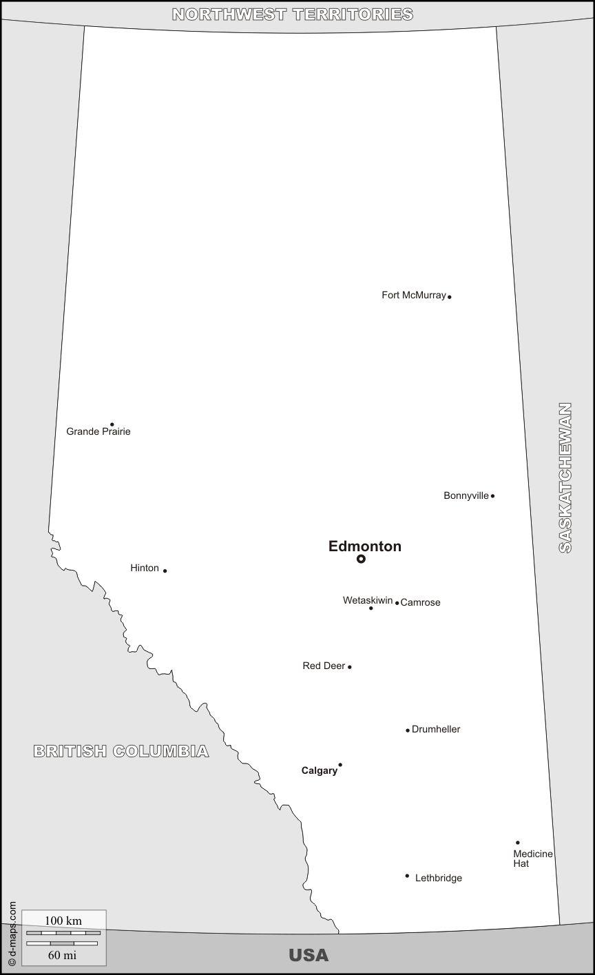 MAP OF ALBERTA- BODIES OF WATER On the map of Alberta below, label the seven major rivers and draw five lakes using
