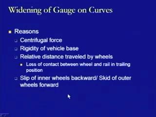 (Refer Slide Time: 50:04) Now, we come to another aspect that is widening of gauge on curves. There are different reasons due to which the widening of gauge is to be done.