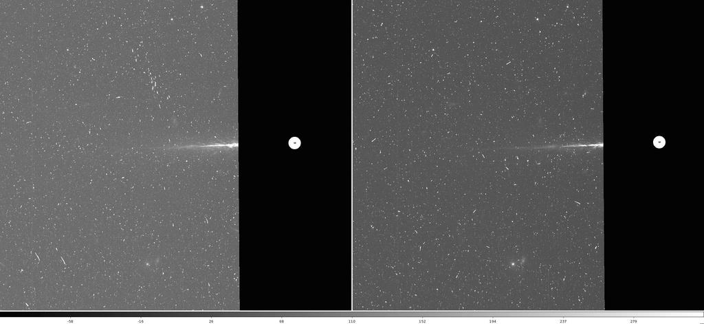 Figure 8: Two observations of the same location on the sky in F606W (left) and F814W (right).