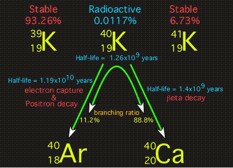K-Ar Dating 40 Ca is the stable and common form of Calcium.
