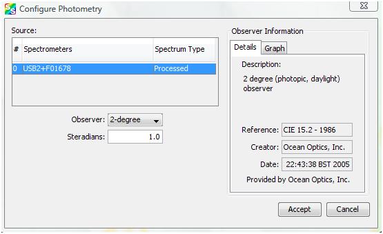 12. Click the Accept button when the Configure Photometry dialogue box opens. 13. The Photometry Report window will appear as shown below.